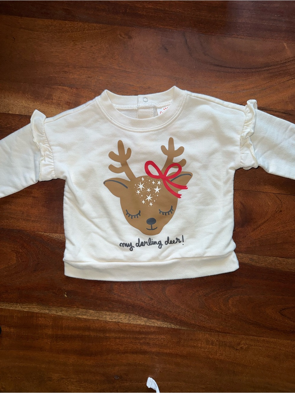 Cat‎ & Jack White Girls Sweatshirt with Deer Graphic and Red Bow